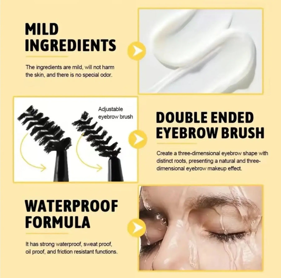 Eyebrow Styling Adhesive Tape Brush & 3D Brow Shaping Gel, Waterproof & Sweat-Resistant, Transparent Gel for Natural Look, All Light Types