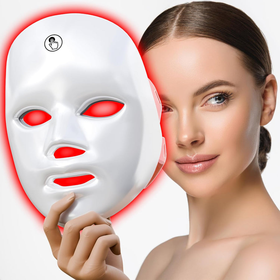 7-1 Colors Red Light Therapy for Face,Led Facial Skin Care Mask,Red Light Mask for Face, LED Facial Mask Light,Salon or Home,White.