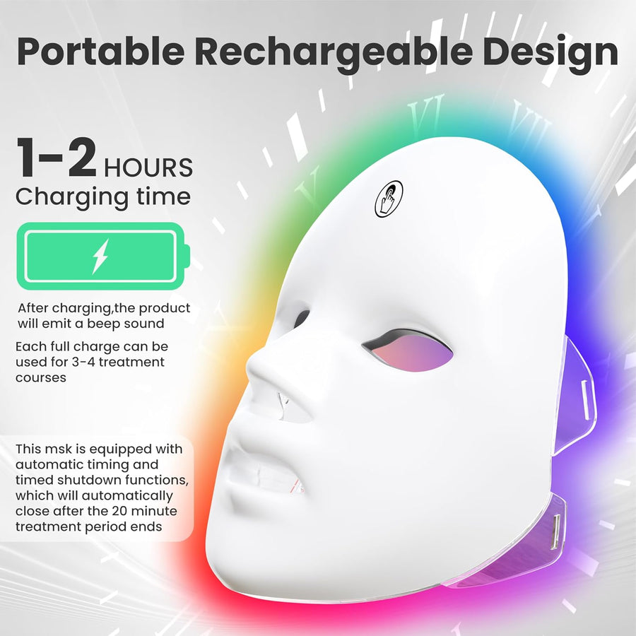 7-1 Colors Red Light Therapy for Face,Led Facial Skin Care Mask,Red Light Mask for Face, LED Facial Mask Light,Salon or Home,White.